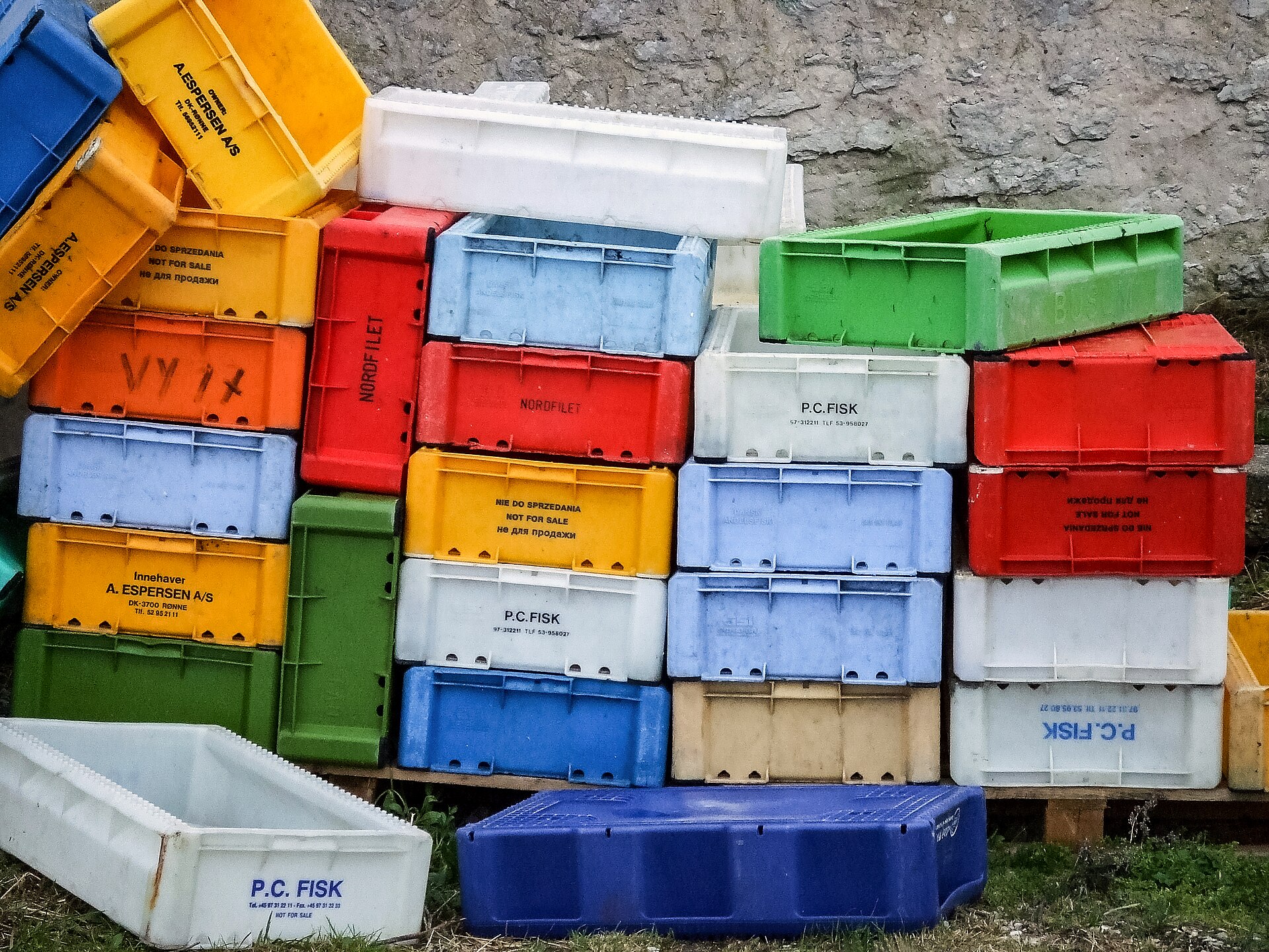 Food-grade plastic crates stacked for produce